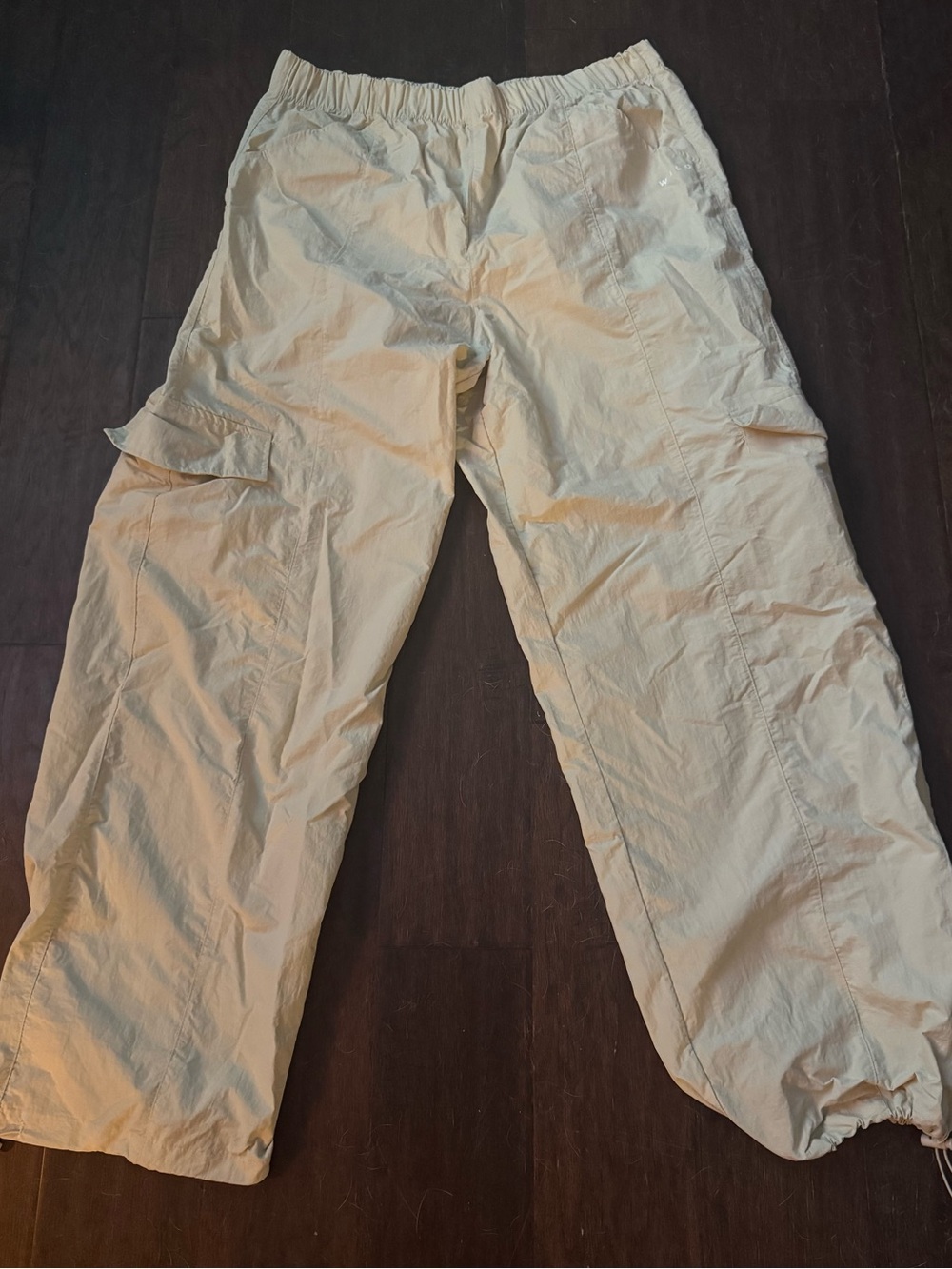 Women's Wide Leg Cargo Pants in Cream — Relaxed Drawstring Waist
